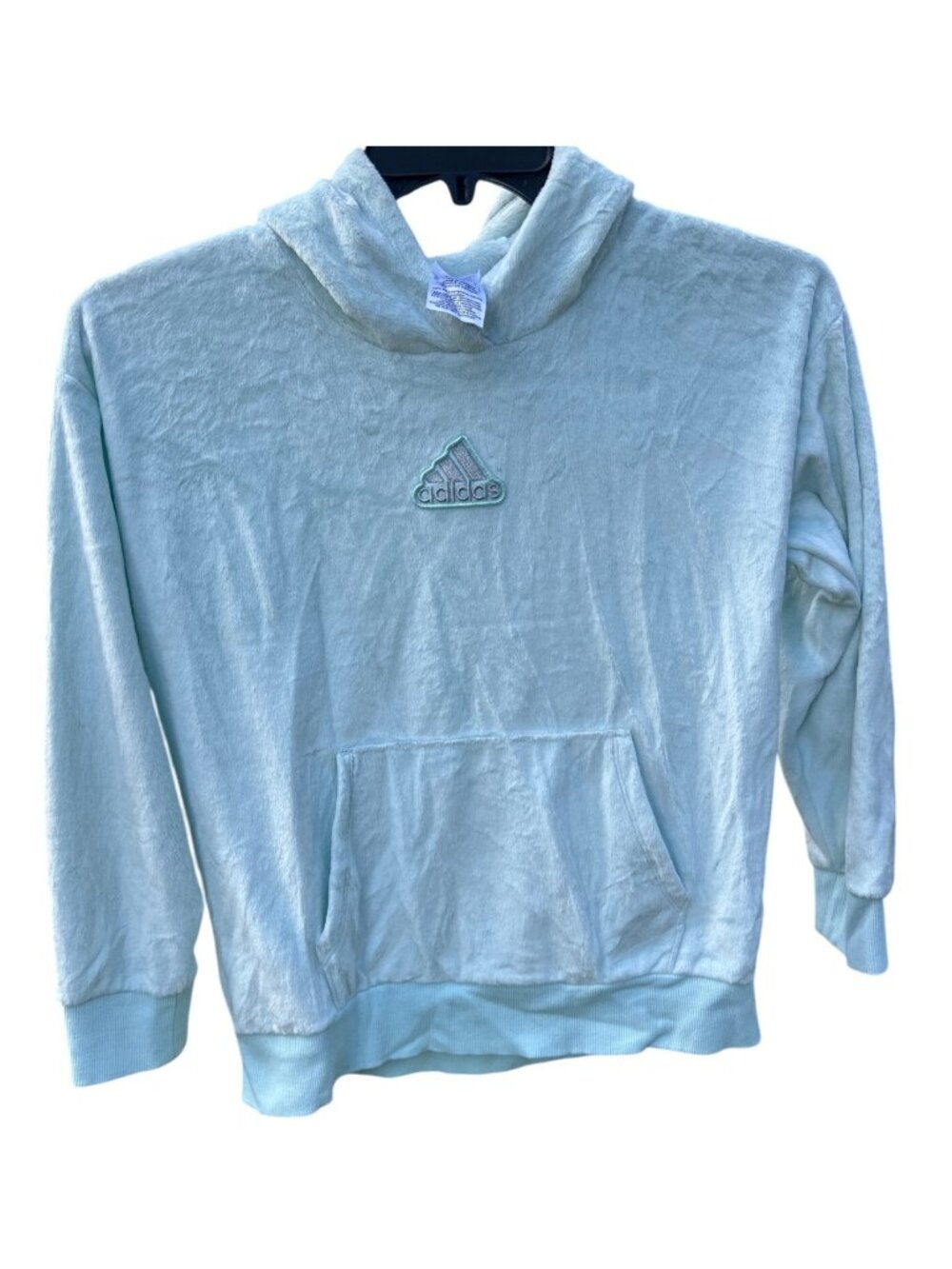 Adidas Womens XL Aqua Plush Hoodie With Front Pocket And Drawstring Hood